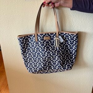 Coach Navy and Tan Tote Bag